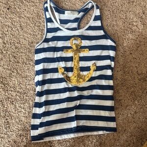 Nautical Striped Tank Top with Gold Anchor